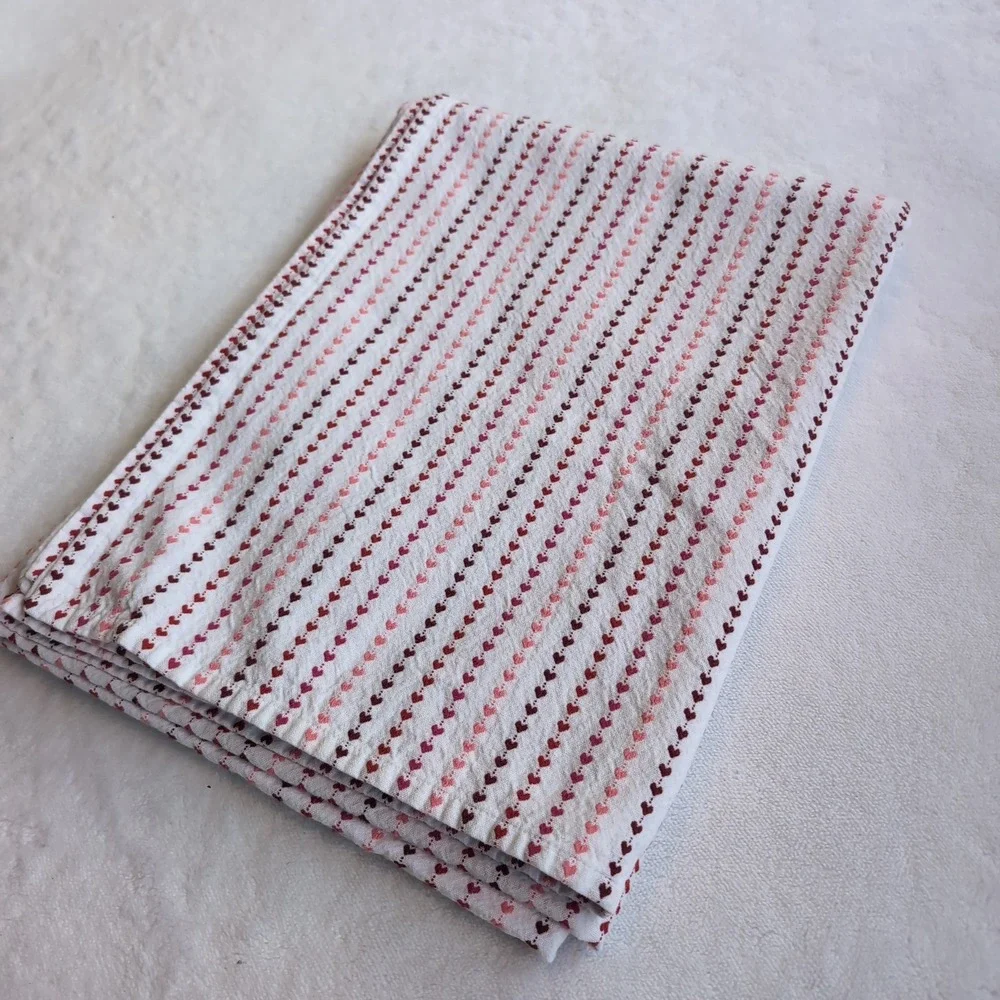 Rachel Zoe Tablecloth White Red Pink Embroidered Heart Stripes Valentine's 60x80
